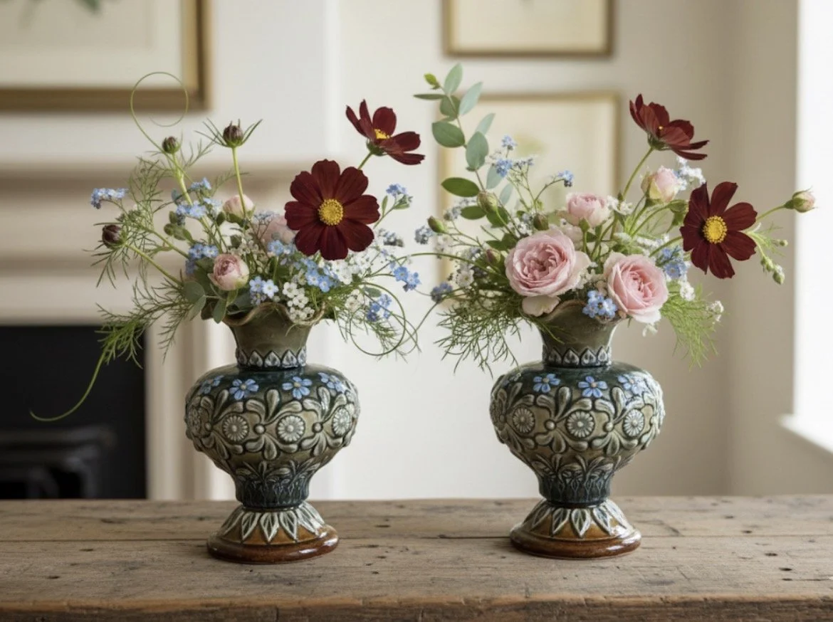 Heirloom ~ The Doulton Art Nouveau Duet with Fresh Floral Arrangement