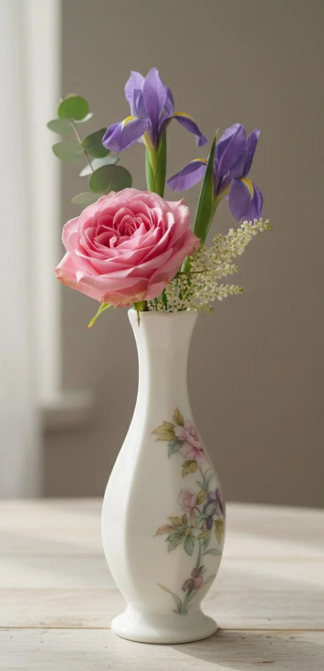 Keepsake ~ The Iris Bloom with Fresh Floral Arrangement