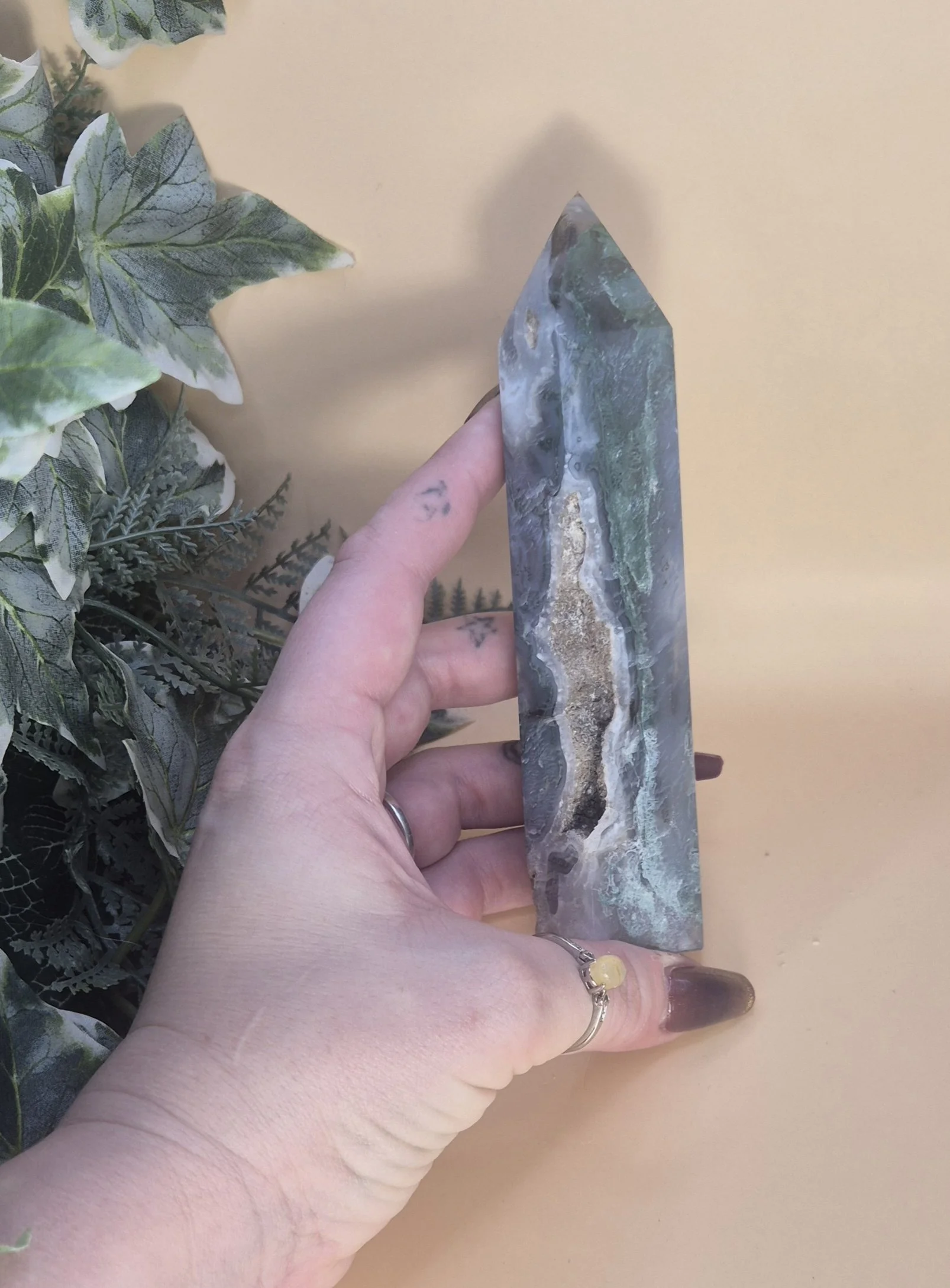 Green Moss Agate Tower