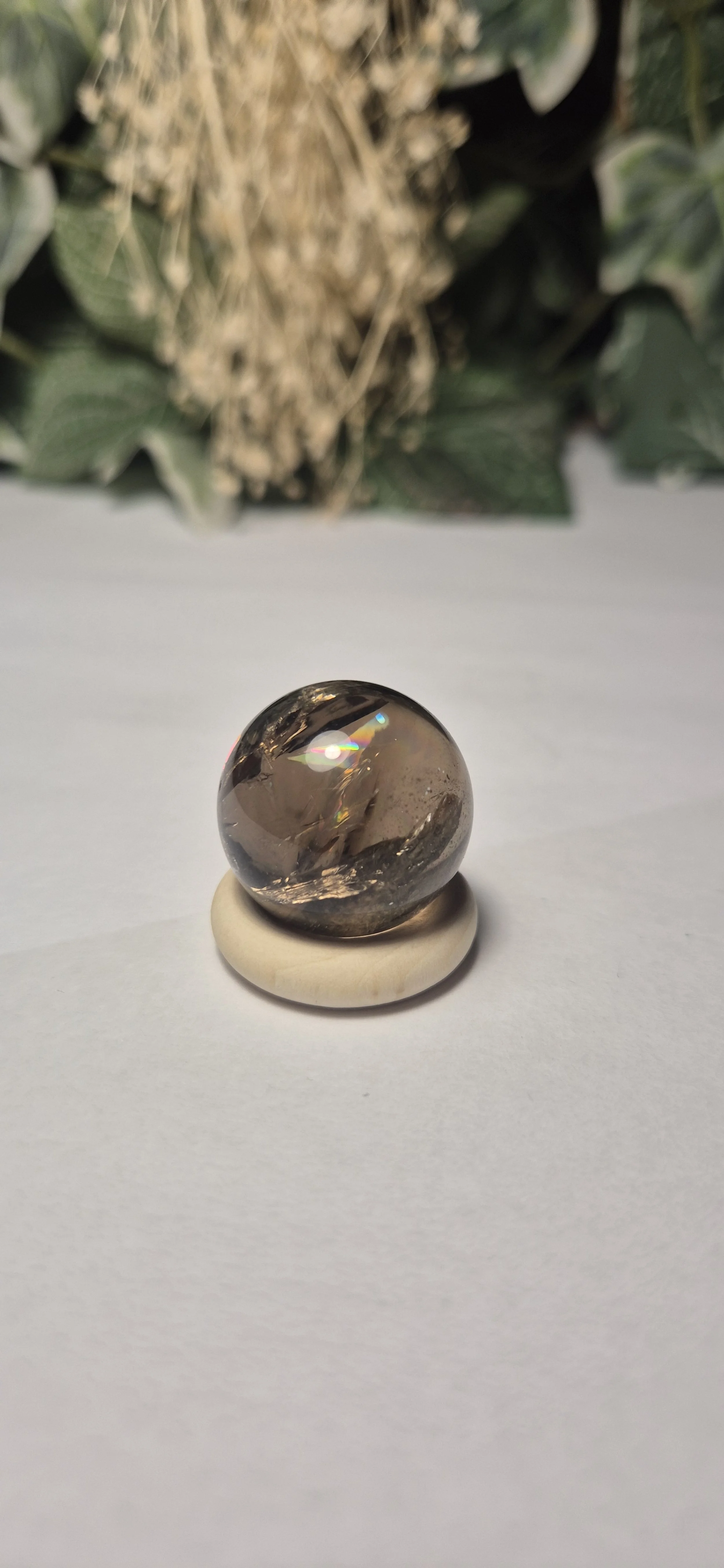 Mini Smokey Quartz Sphere with rainbow flashes