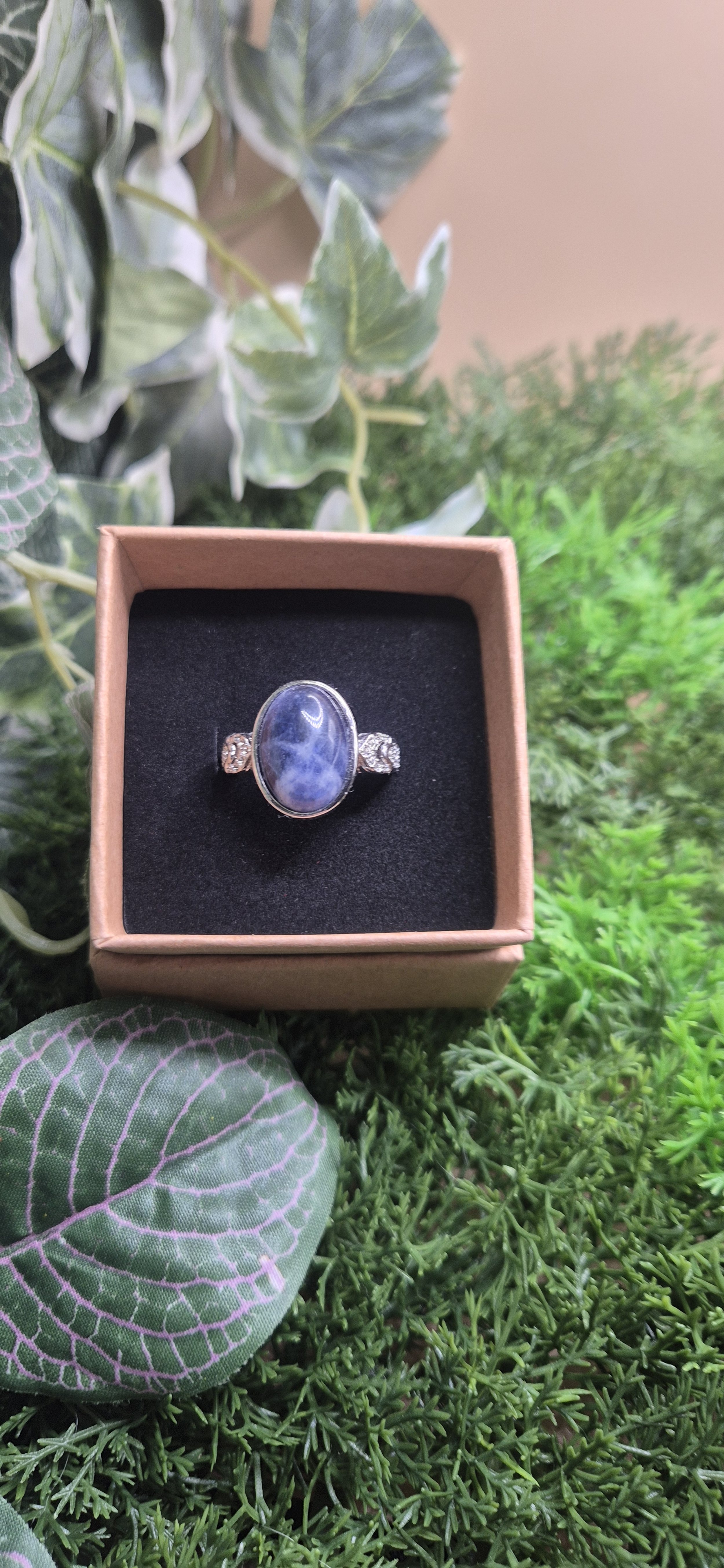 Sodalite Adjustable Ring – Silver Tone