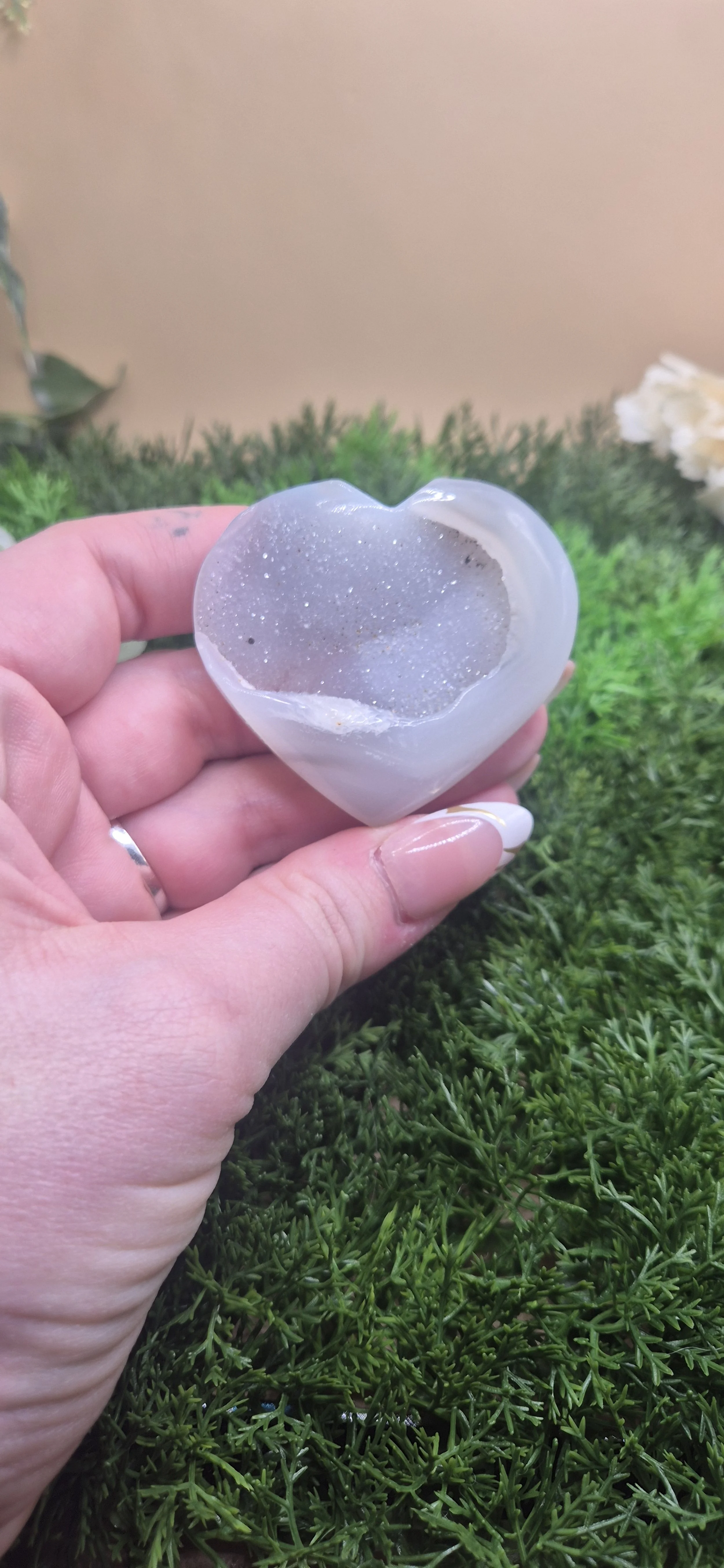Grey Agate Druzy Heart