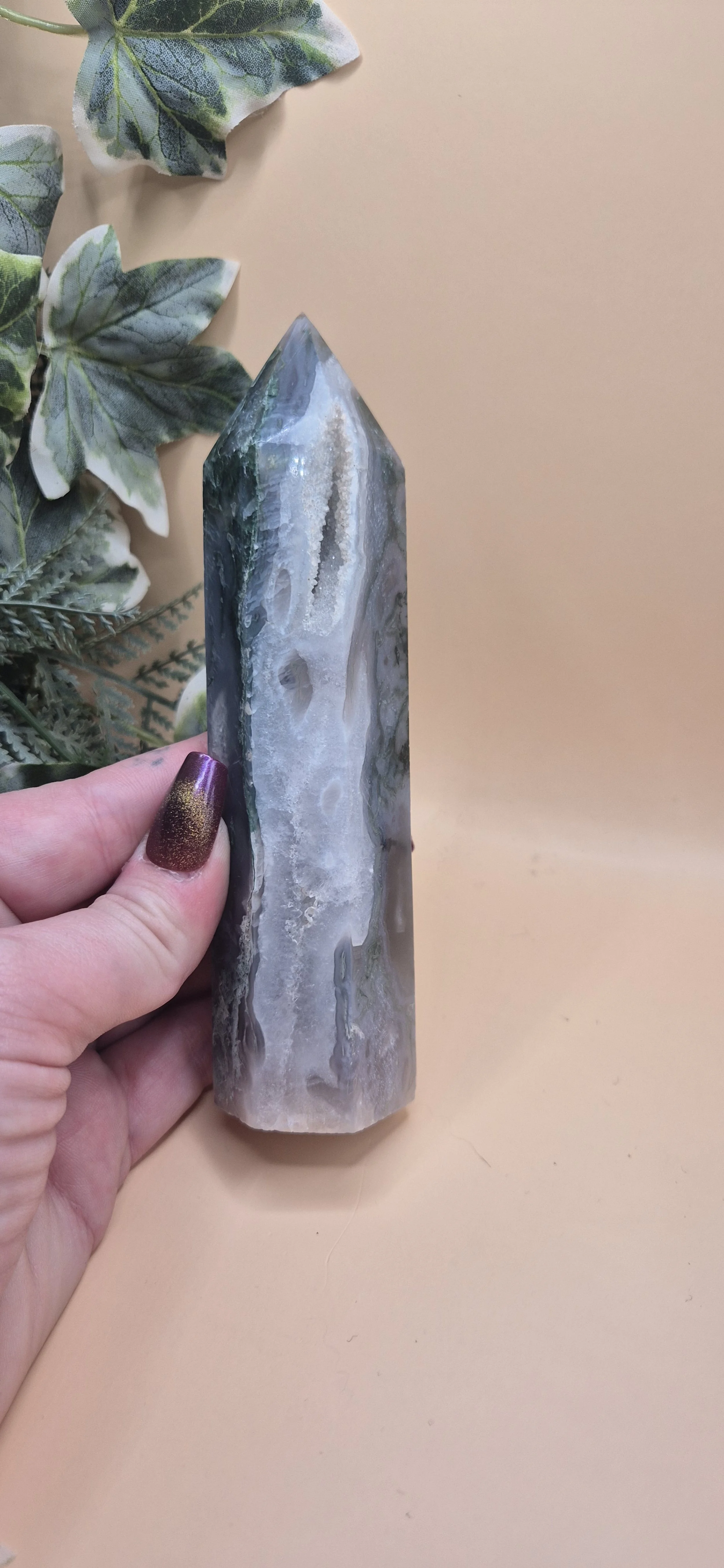 Moss Agate Tower – Approx. 15cm | 305g