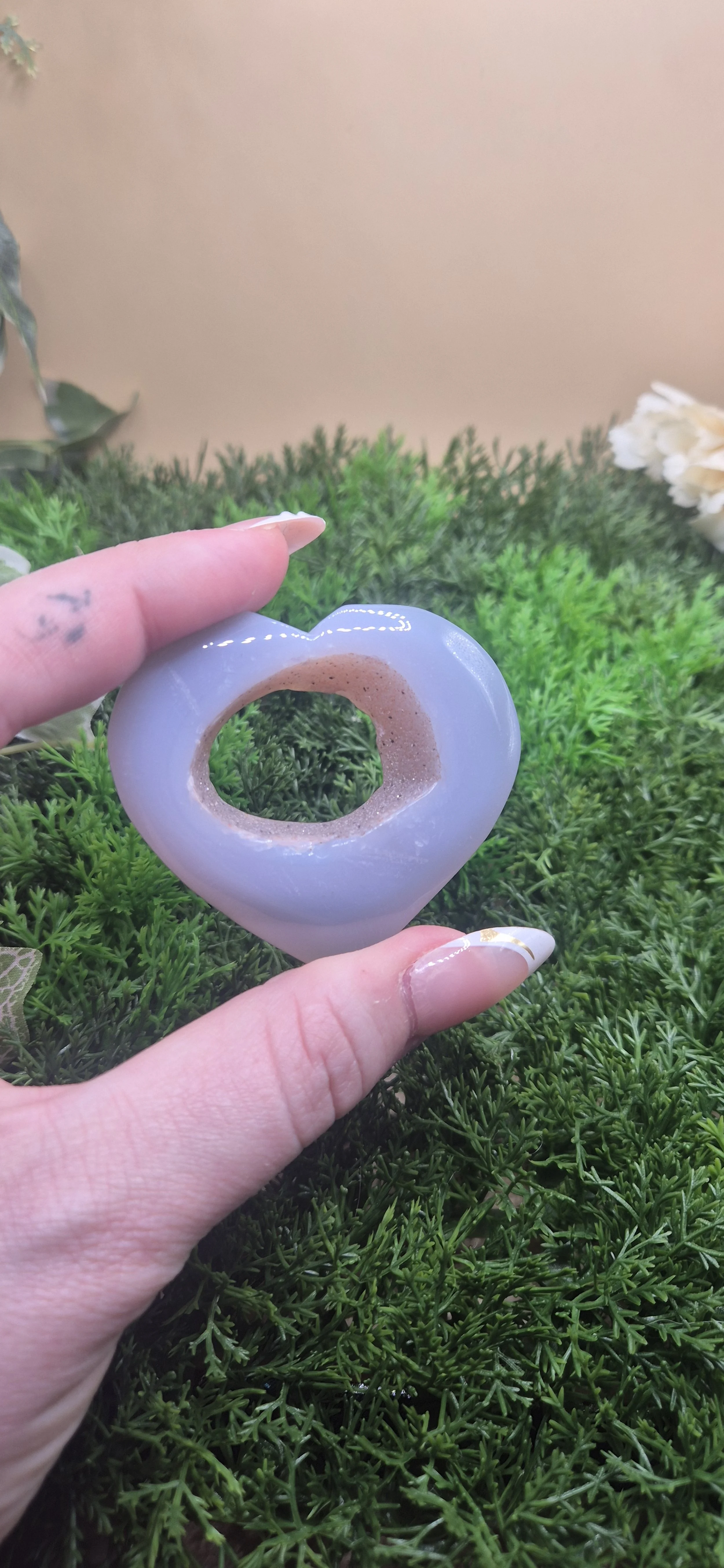 Grey Agate Open Druzy Heart