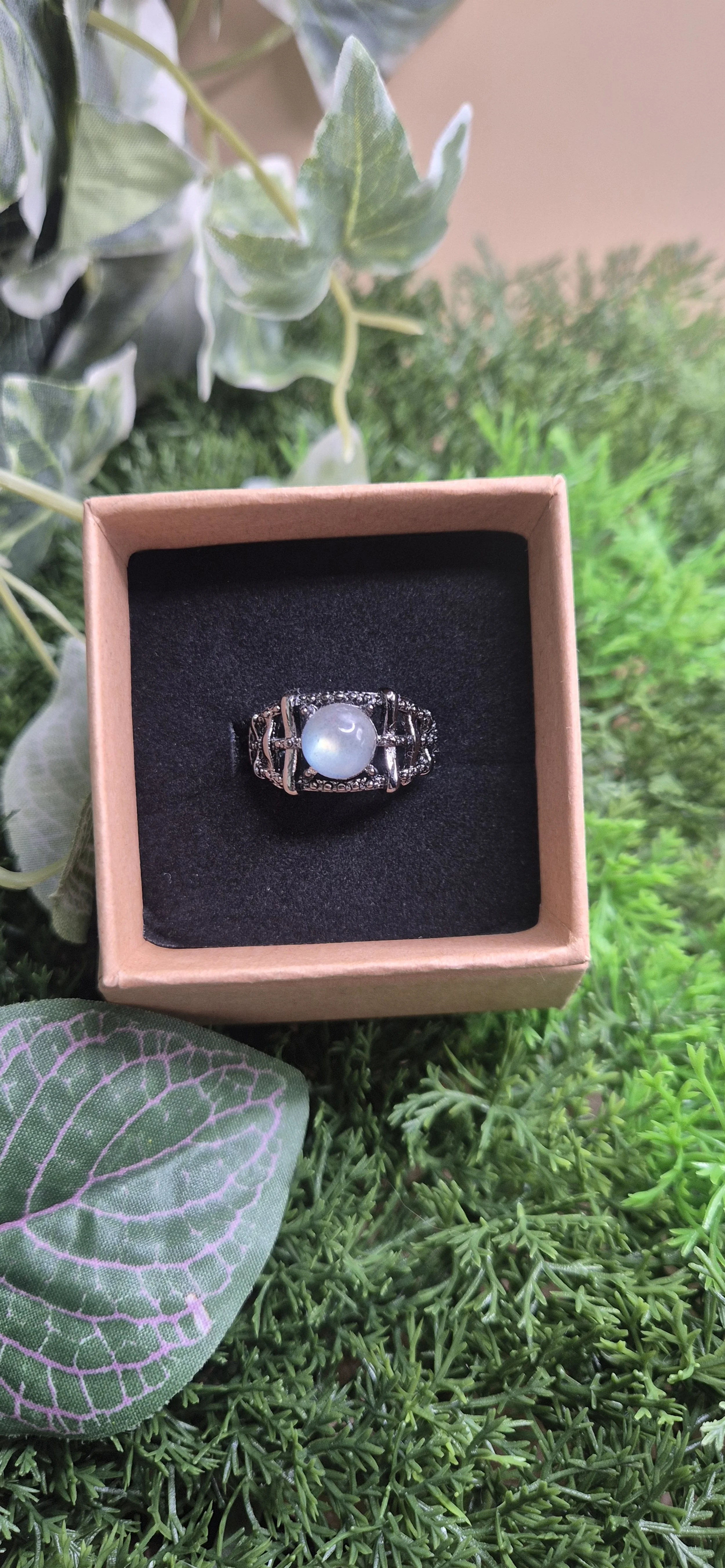 Opalite Cage Ring – Black Tone | Adjustable