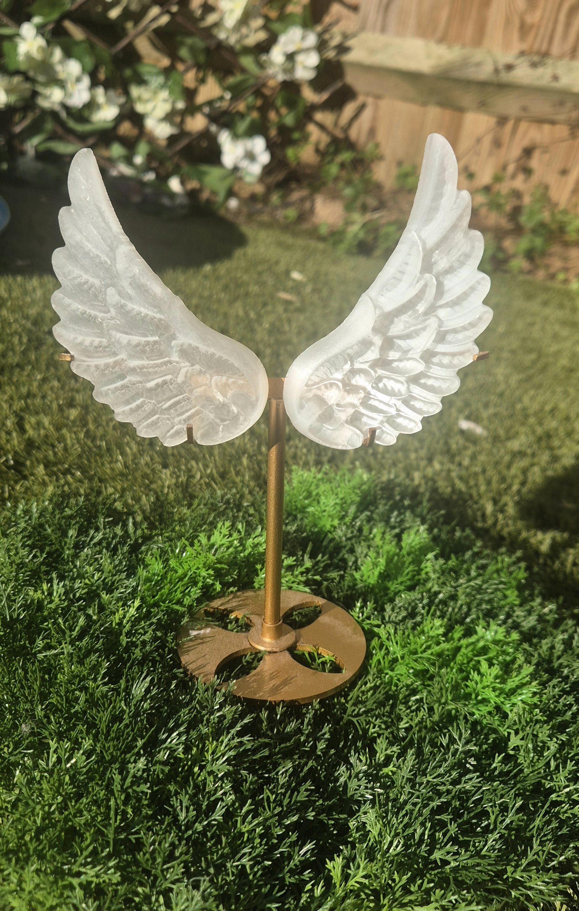 ✨ Selenite Angel Wings – 10 cm (Pair) With Stand  ⚠️ ONLY 3 LEFT • SELLING FAST