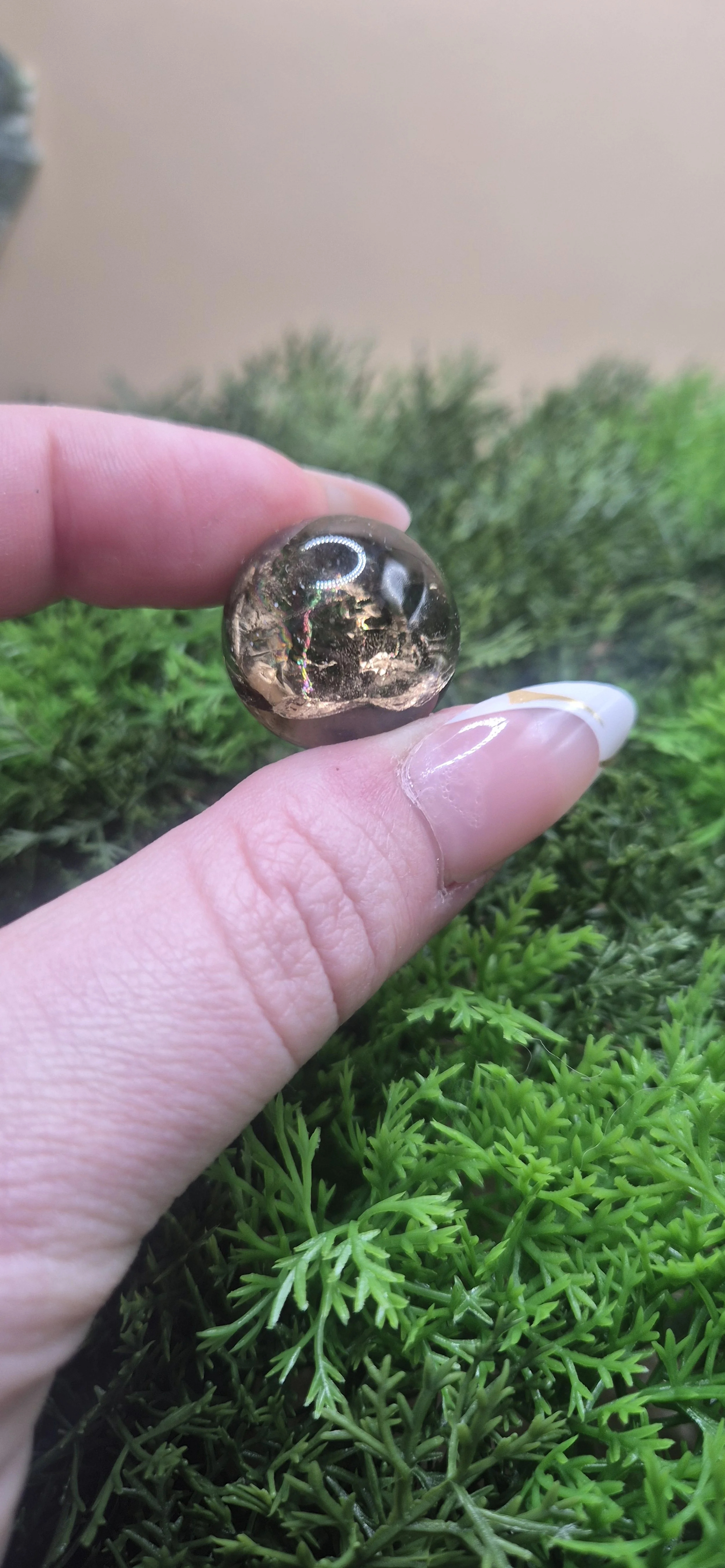 Mini Smokey Quartz Sphere with rainbow flashes