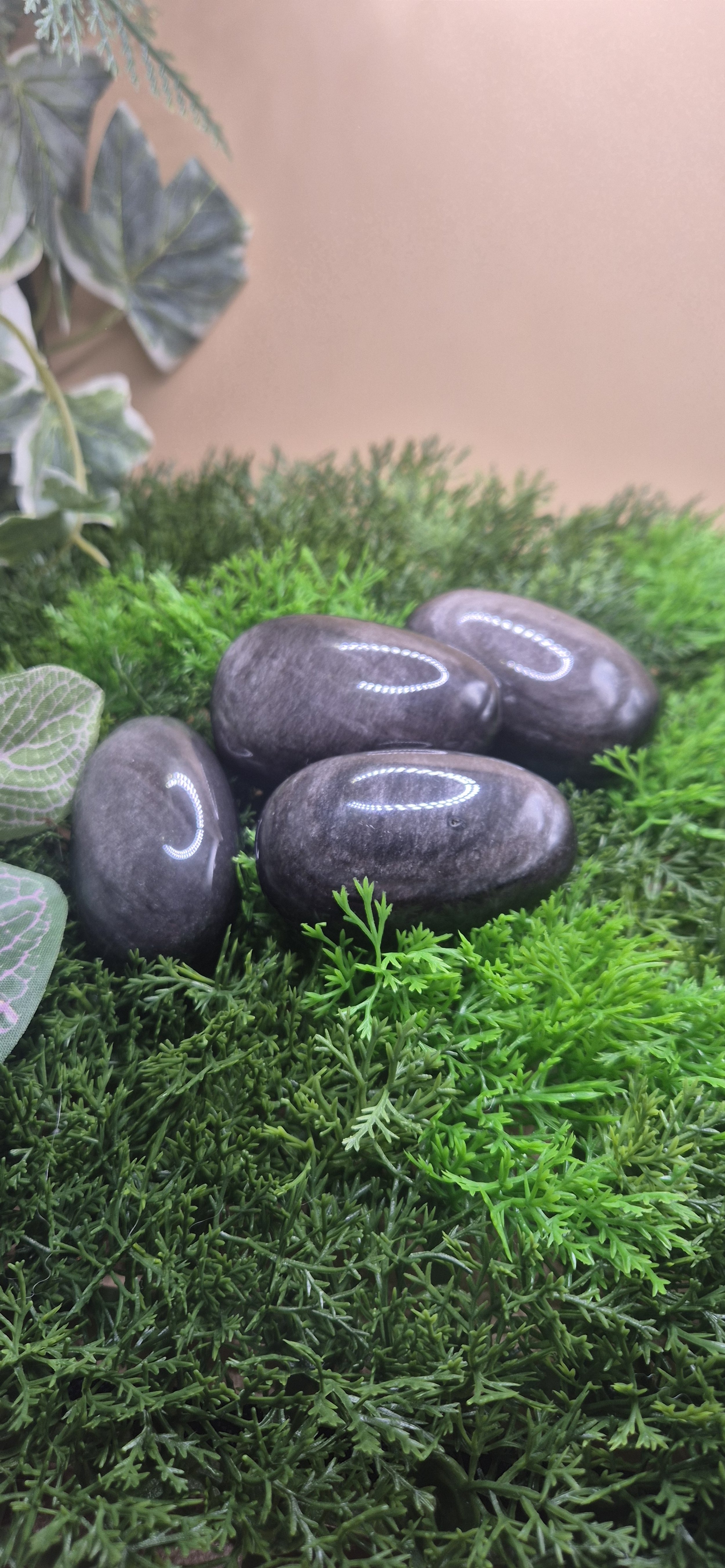 Silver Sheen Obsidian Palm Stones