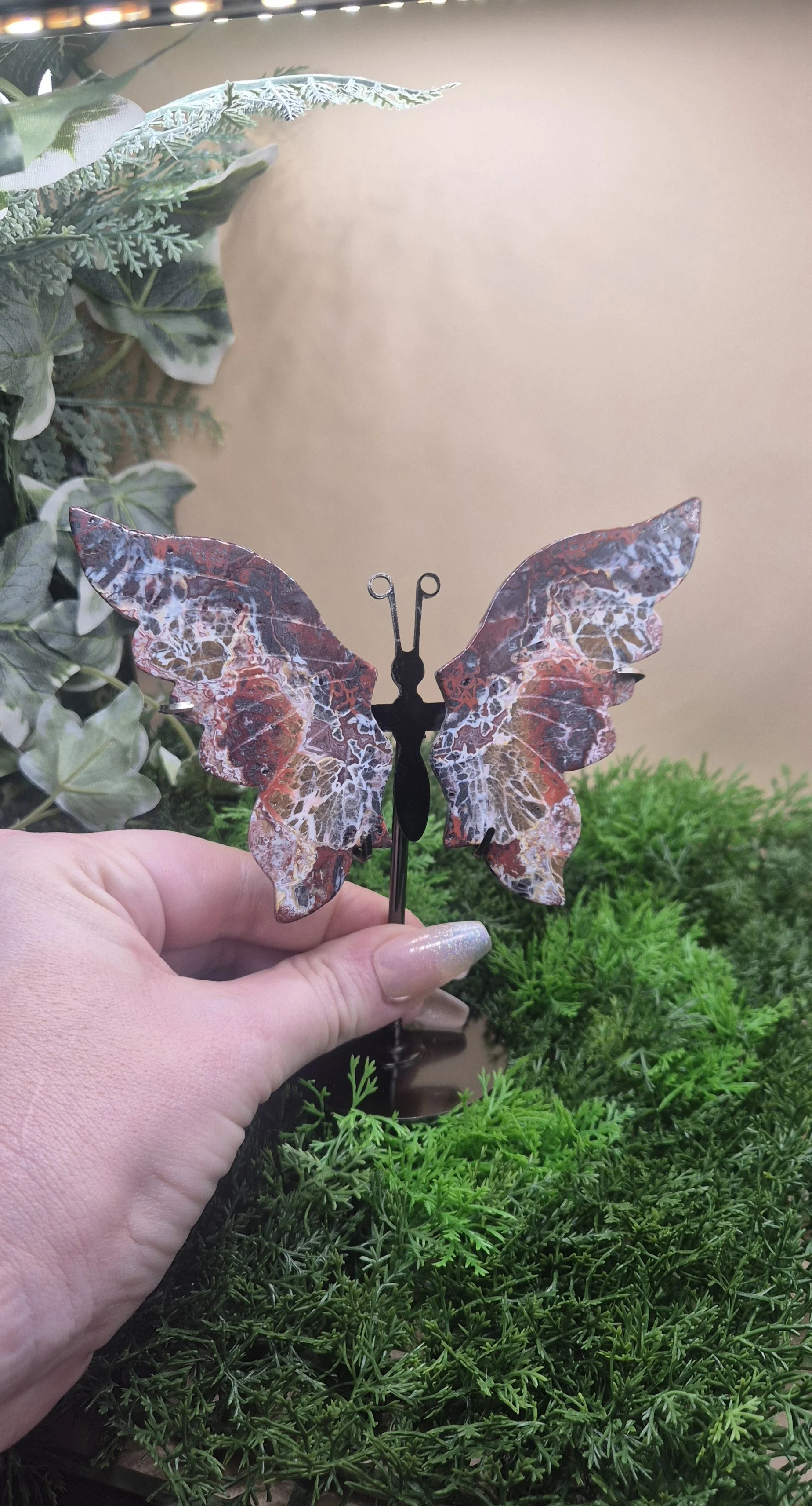 Brecciated Jasper Butterfly with Stand 10cm Wingspan