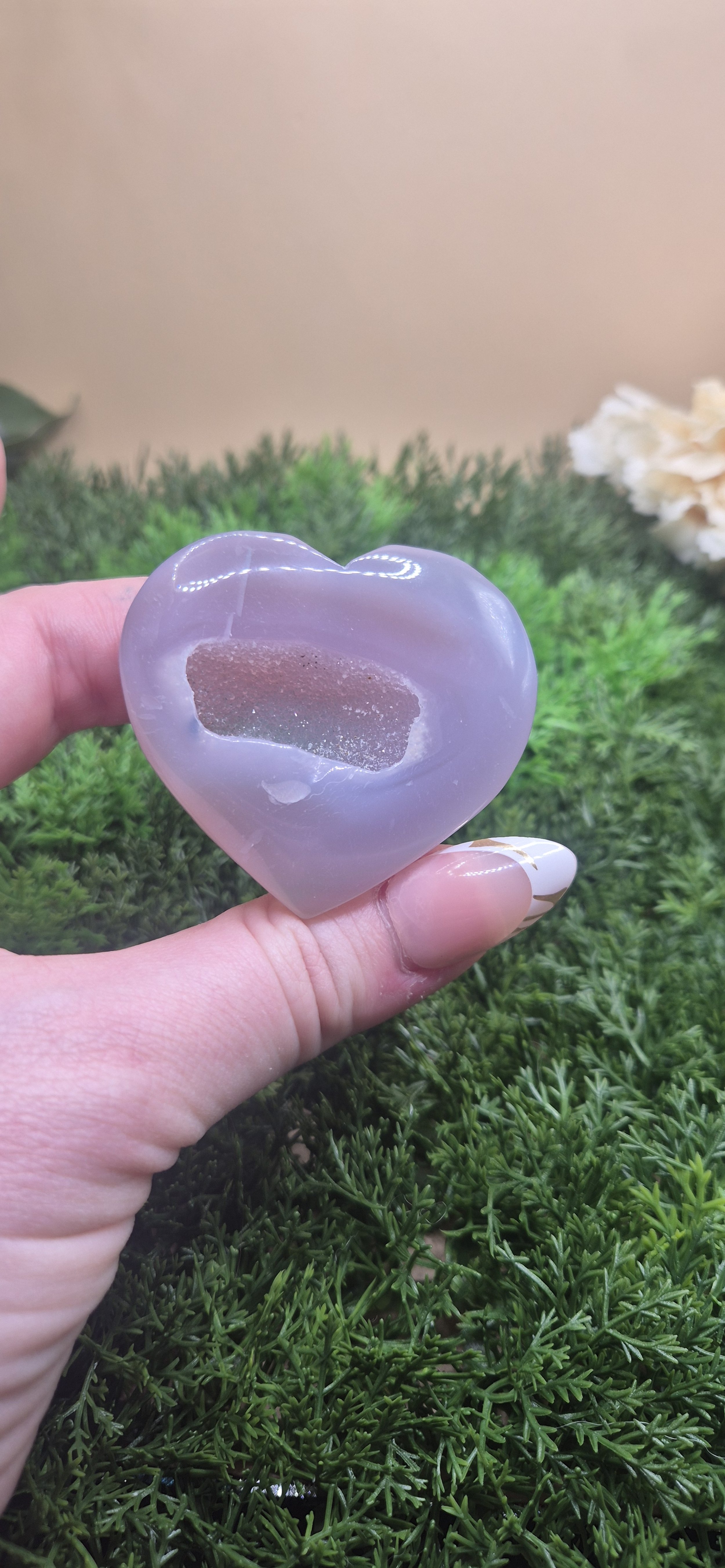 Grey Agate Heart with Druzy Window