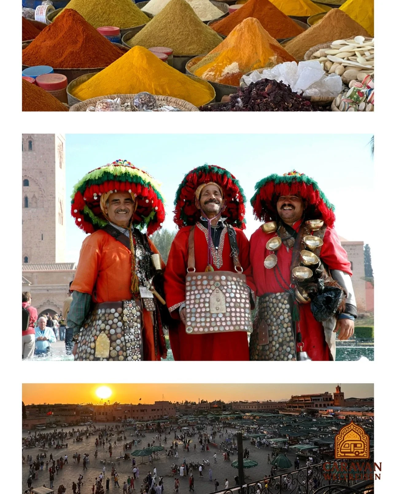 🇲🇦Die M&auml;nner auf dem ersten Bild sind traditionelle Wasserverk&auml;ufer in Marokko, die man oft in St&auml;dten wie Marrakesch sieht. Sie tragen gro&szlig;e, bunte H&uuml;te mit Quasten, die vor der Sonne sch&uuml;tzen und sofort ins Auge fal