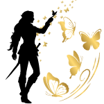 Silhouette of a woman tossing glitter, surrounded by butterflies.