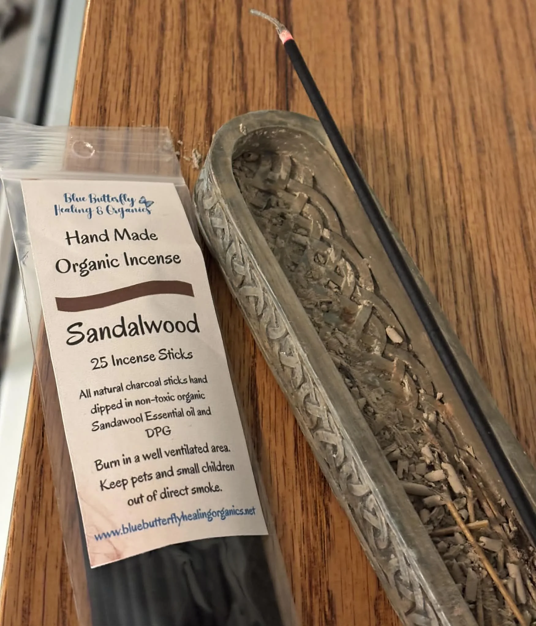 Blue Butterfly Healing & Organics, Handmade Organic Sandalwood Incense Sticks, All Natural Charcoal with Essential Oil, 25 Count