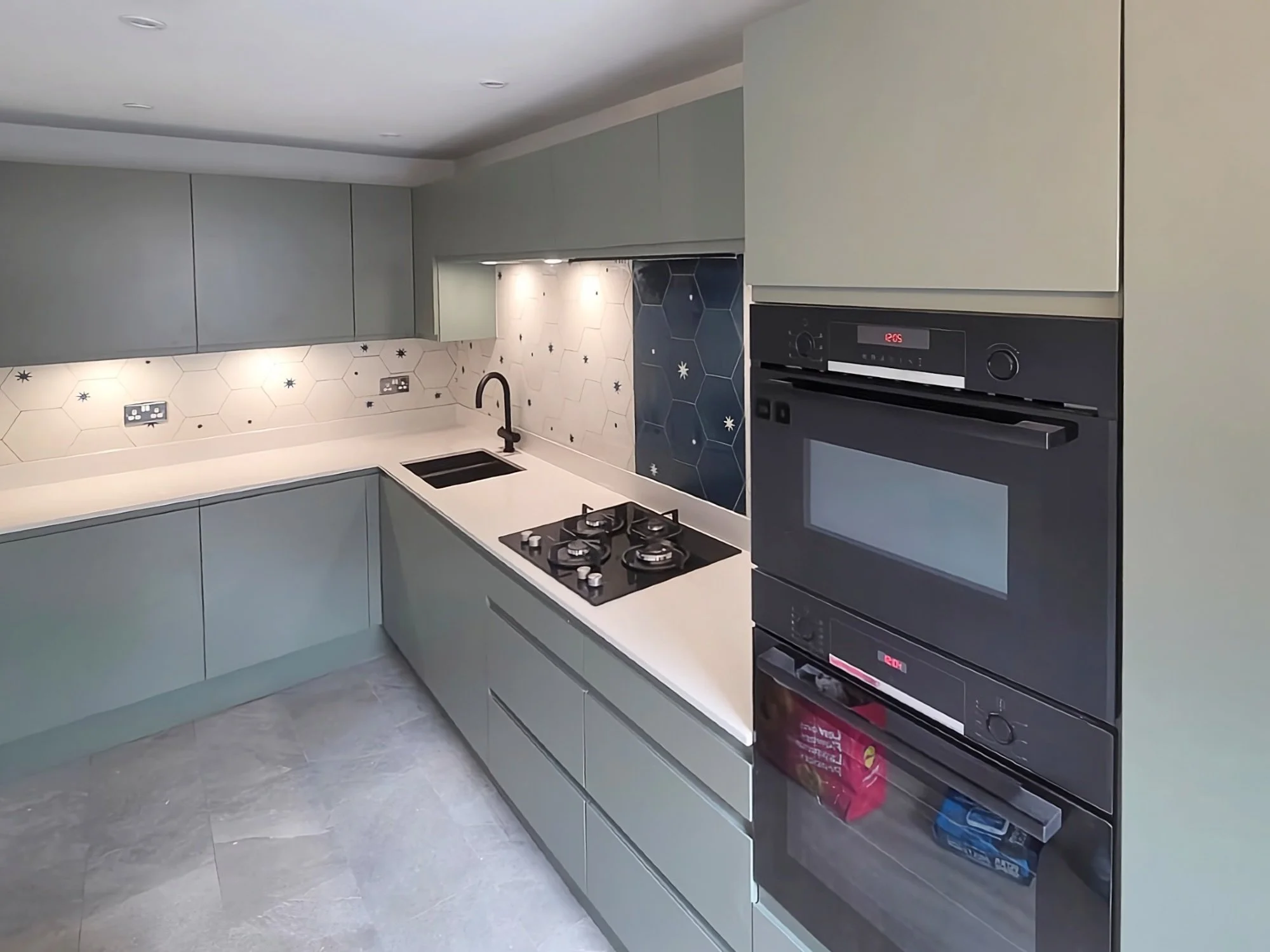Olive Green Handleless Kitchen in Solihull