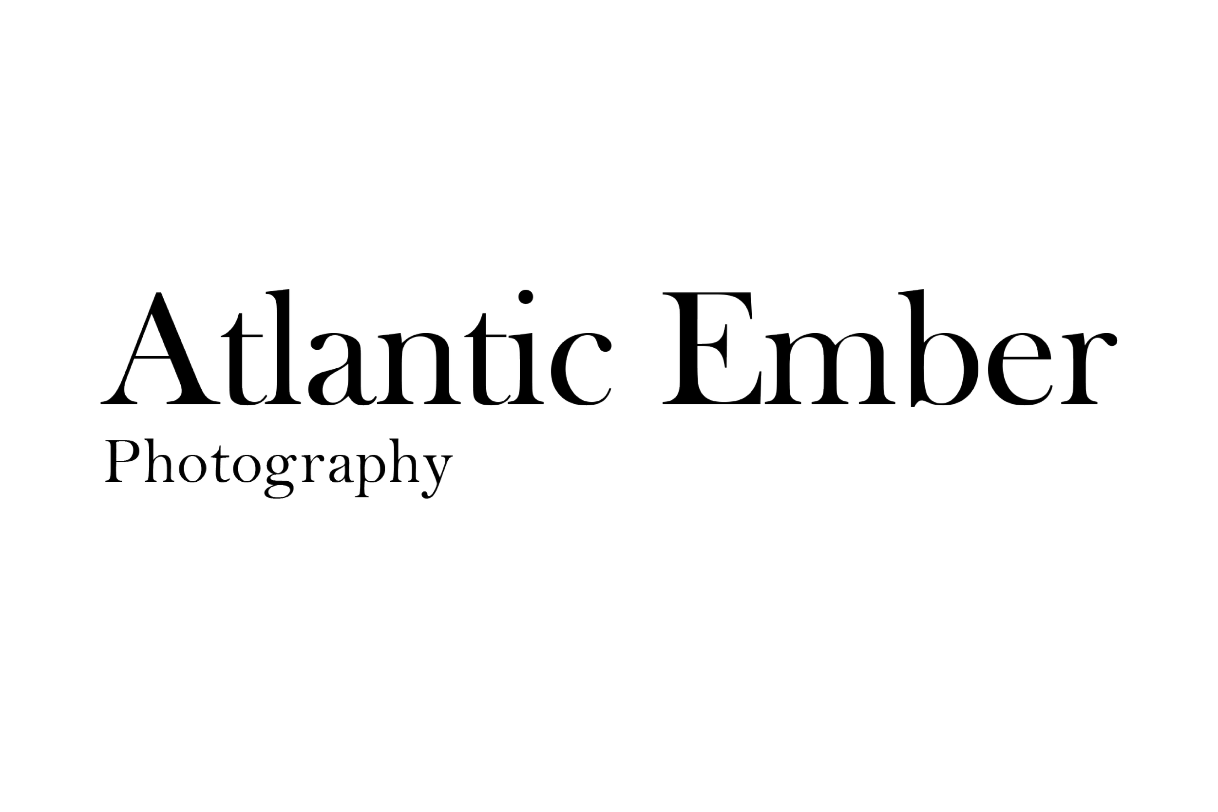 Logo for Atlantic Ember Photography with black background and white text.