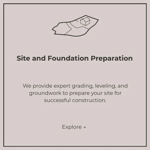 A website homepage offering site and foundation preparation services with an illustration of a building site and a paragraph about grading, leveling, and groundwork for construction.