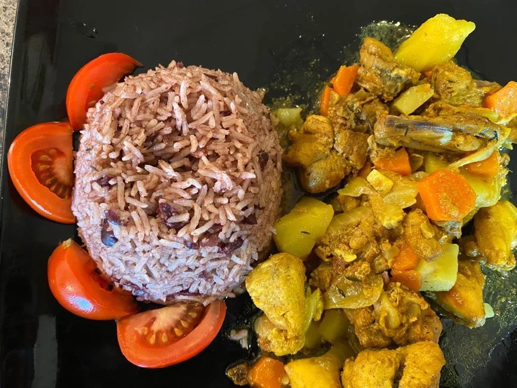 Curry Goat with Rice & Peas