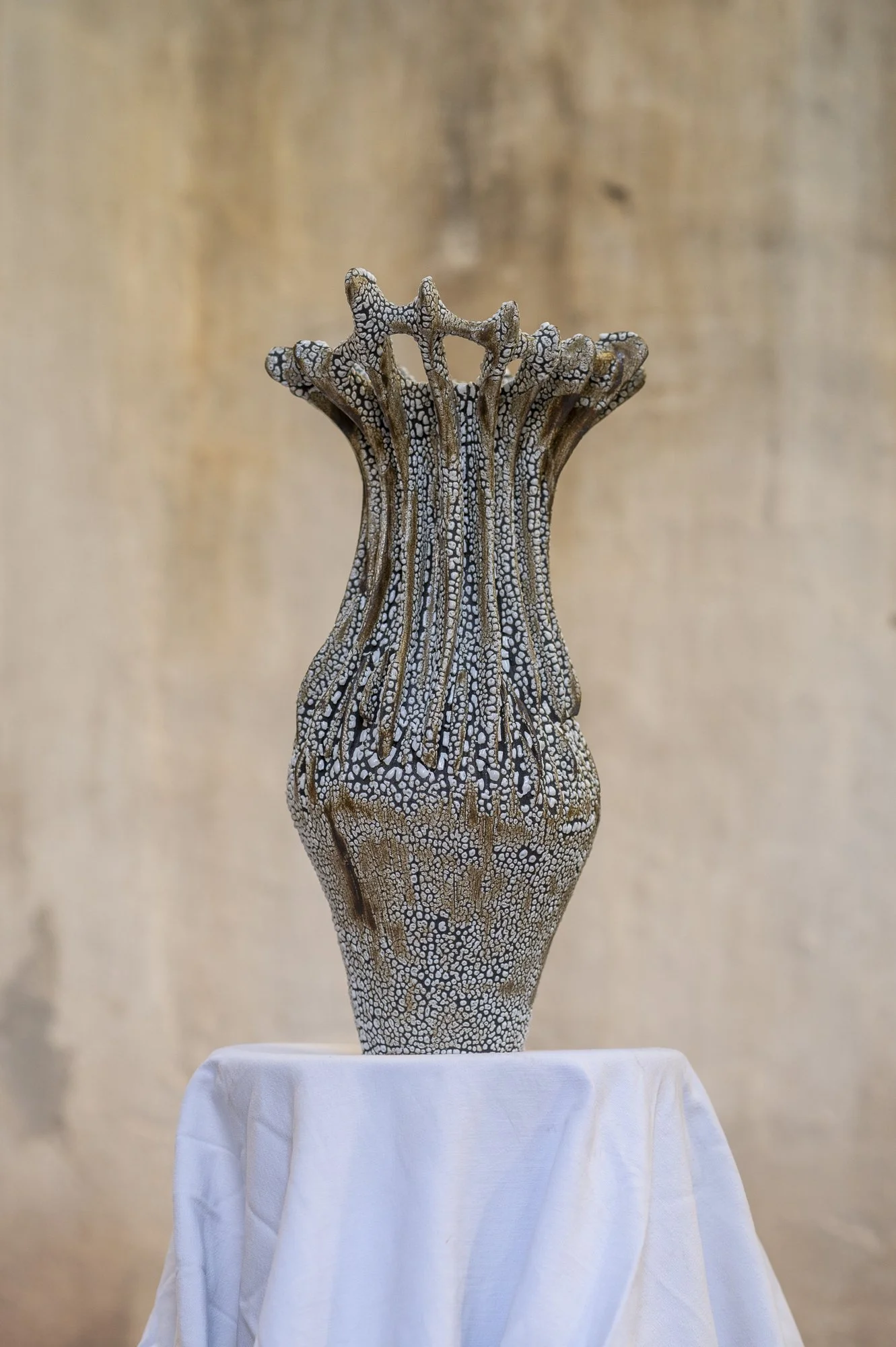 Crinoidea Vase . Black clay. Crawl glaze
Diameter  25 cm Heigh 40