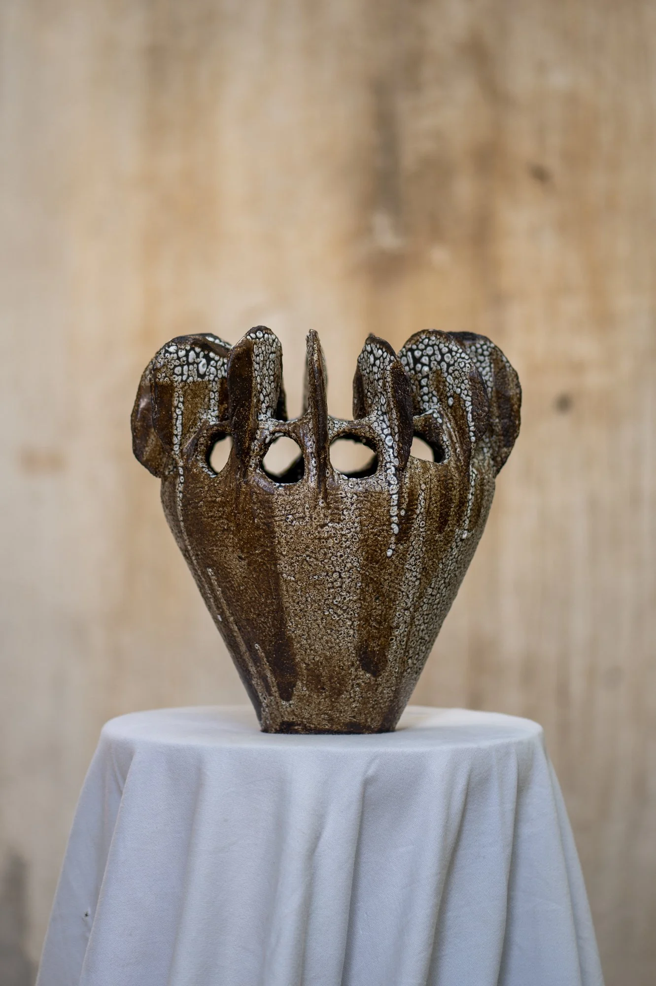 Crinoid Vase 2. Black clay . Crawl glaze
Diameter 25 Height 23