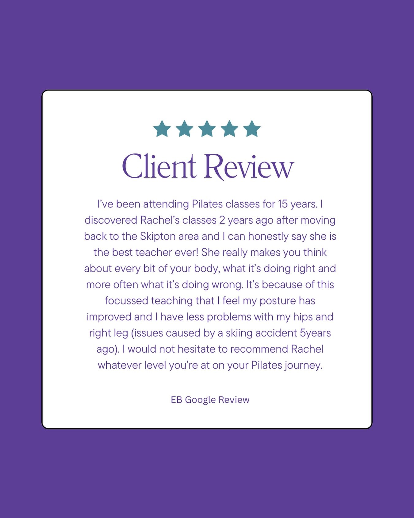 So grateful for such lovely reviews. They mean the world to small businesses like mine.💕

If you&rsquo;re looking for mat classes or private / semi-private sessions on mat or Pilates apparatus and Reformer, get in touch! 

DM
Rl@rachelluxonpilates.c