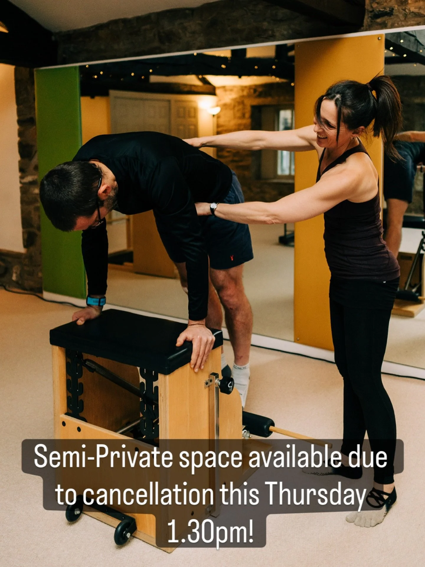 I have two spaces available this Thursday at 1:30 pm for a semi private Studio session with a maximum of three people.

Feel how the Pilates apparatus helps you to find the inner space and opposition, that wonderful balance of stretch and strength th
