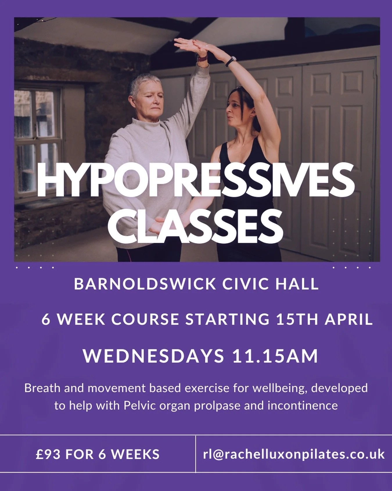Do you want to feel freedom and confidence within your body? 

Hypopressives is a gentle breathing and movement technique which was originally developed by a gynaecologist in the 1980s specifically to help reverse pelvic organ prolapse in postnatal w