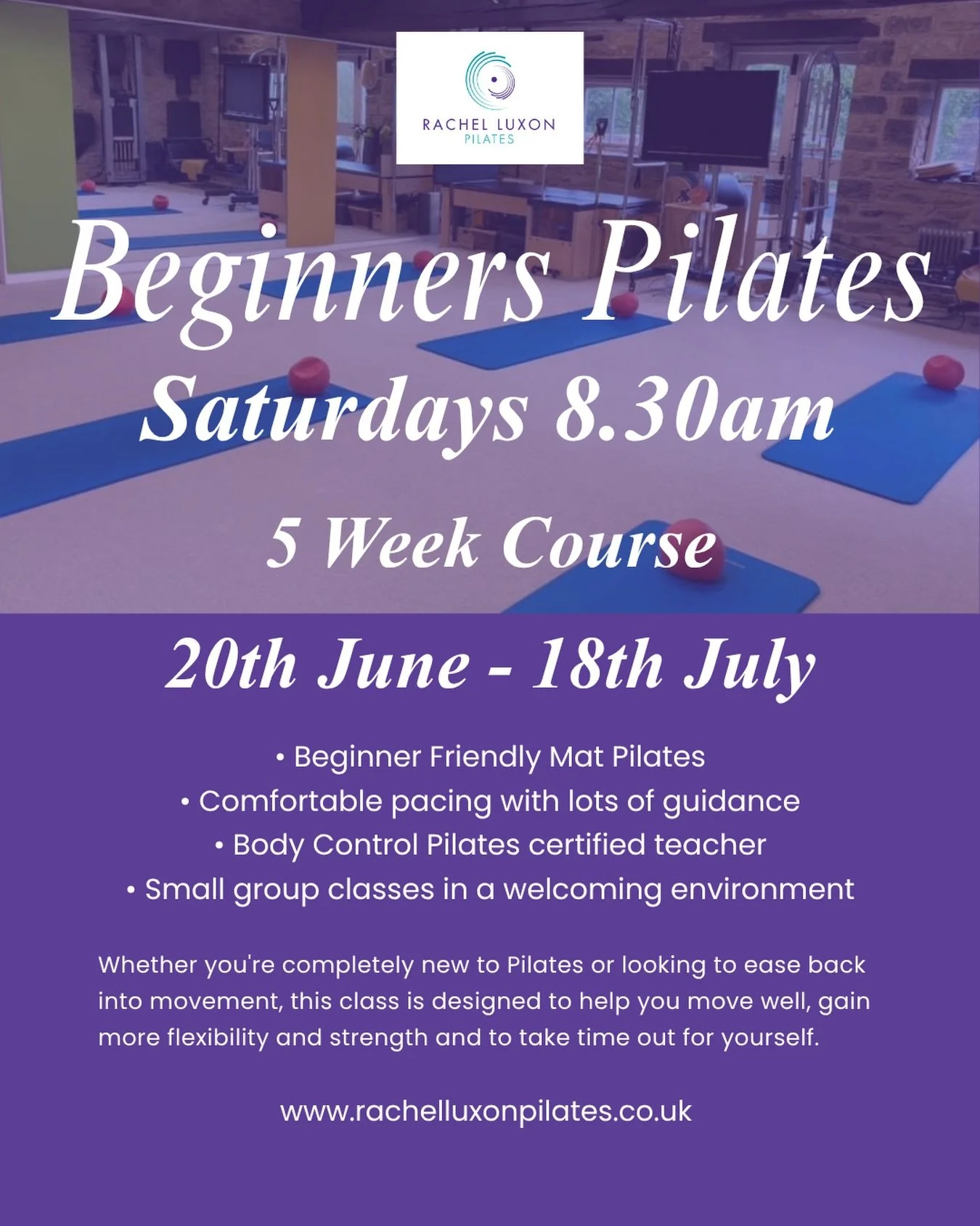 New to Pilates or returning to movement after some time away?

Our Beginners Mat Pilates course is the perfect place to start. ✨

Designed for all ages and abilities, these supportive small-group classes will guide you through the fundamental princip