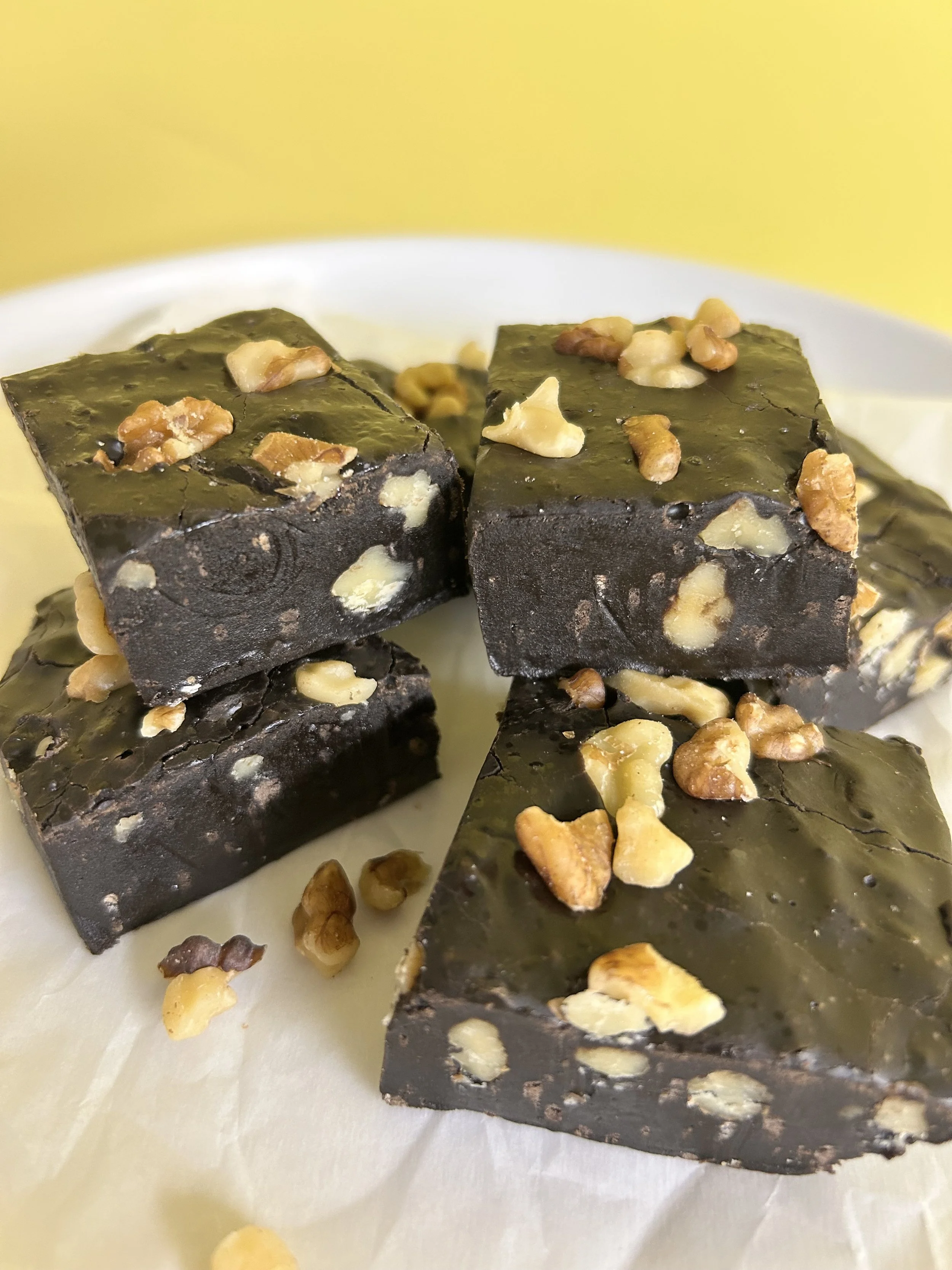 Fudge (chocolate walnut fudge pictured) price is per 1/2 lb