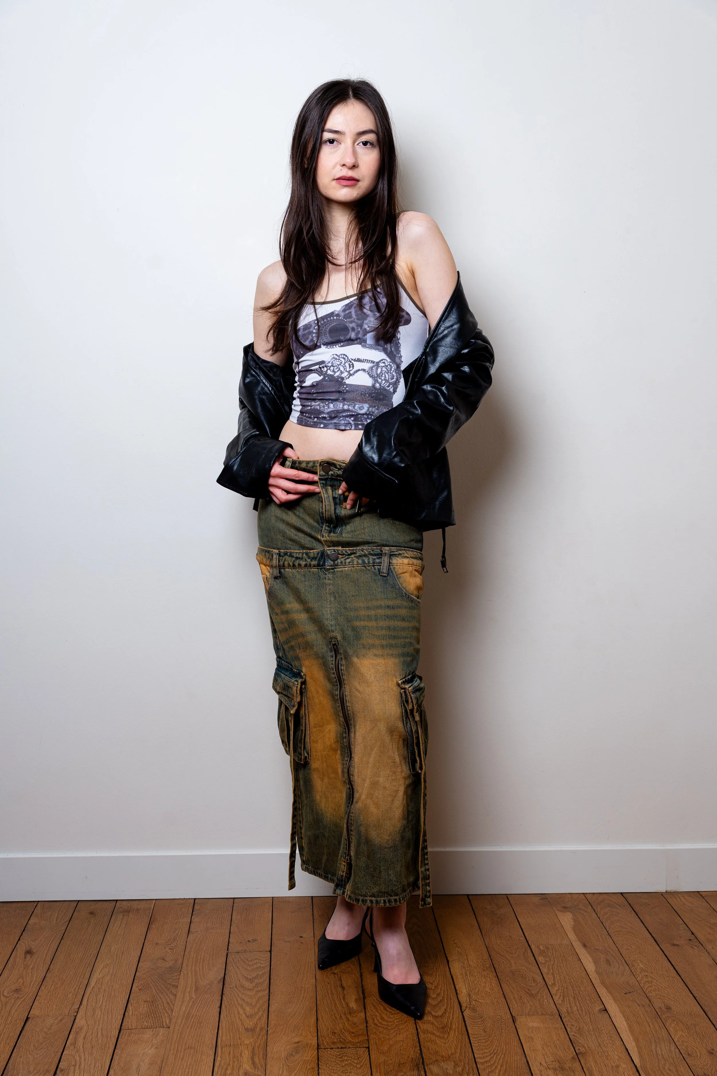 Denim Skirt & Printed Tank