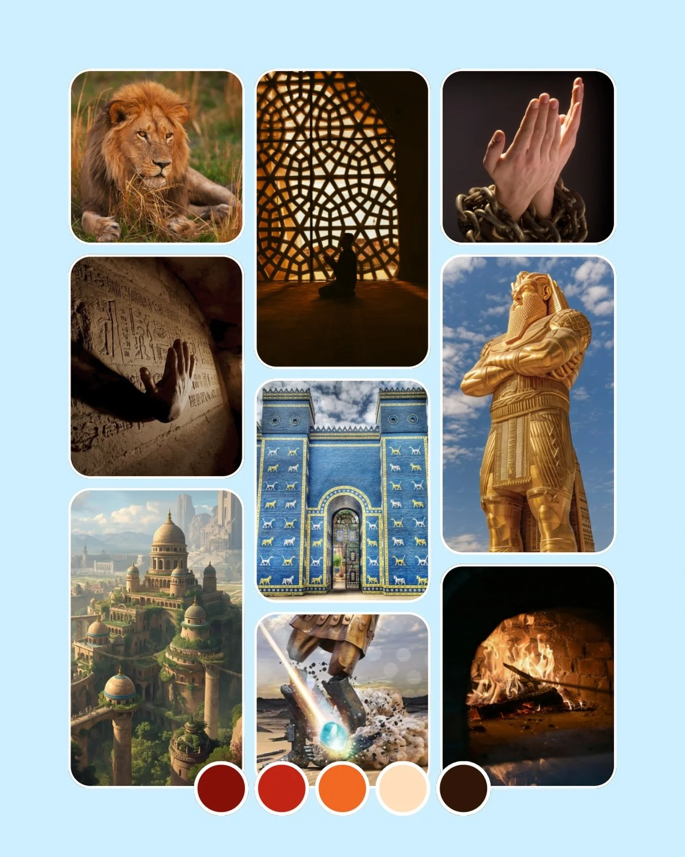 Step behind the PYC2027 logo with us 🌅✨
 Our colour palette and design draw from the key symbols and iconic moments of Daniel 1&ndash;6 &mdash; fiery reds from the furnace, golden-orange tones echoing Nebuchadnezzar&rsquo;s image, and earthy browns 