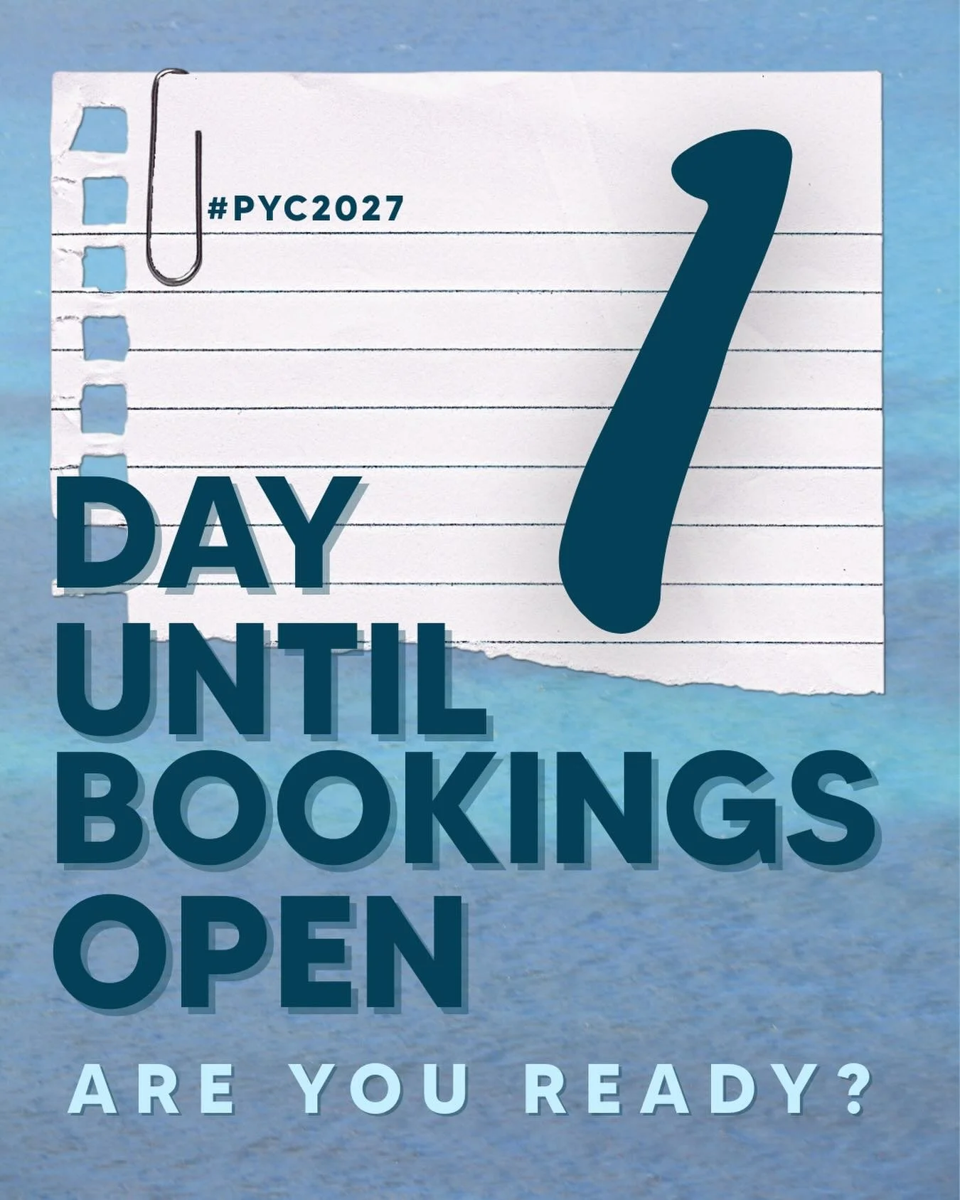 Are you ready to book in to #PYC2027 ?

We&rsquo;re so close❗️21st February 🗓️ 9:00am AWST ⏰

Keep your eyes peeled ⮕ more information coming 👀