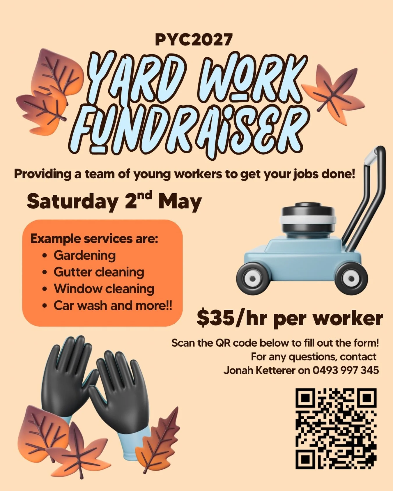 🍂🧹 PYC2027 YARD WORK FUNDRAISER 🧹🍂

Got jobs piling up? We&rsquo;ve got the people to help 👷🏼👩🏻&zwj;🔧

A team of keen, capable, and excited helpers are lined up and ready to get stuck into any work you need, whether it be gardening, gutter c