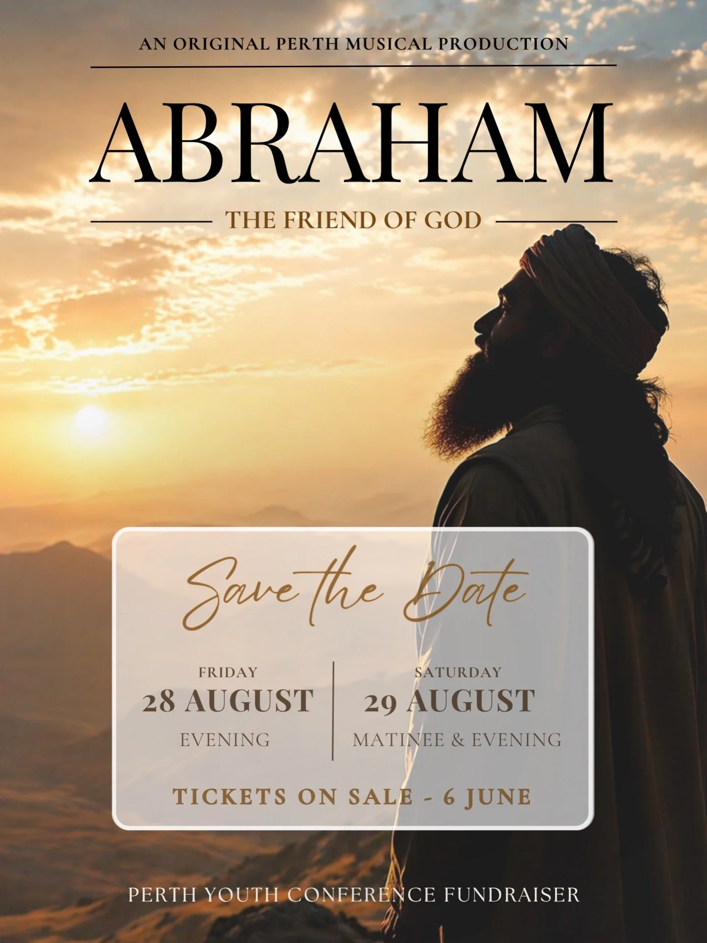 🎭 Something incredible is coming 🎭

An original Perth musical production&hellip; ABRAHAM: The Friend of God

Across months of planning, creating, rehearsals, late nights, and countless hours behind the scenes, this story is being carefully brought 