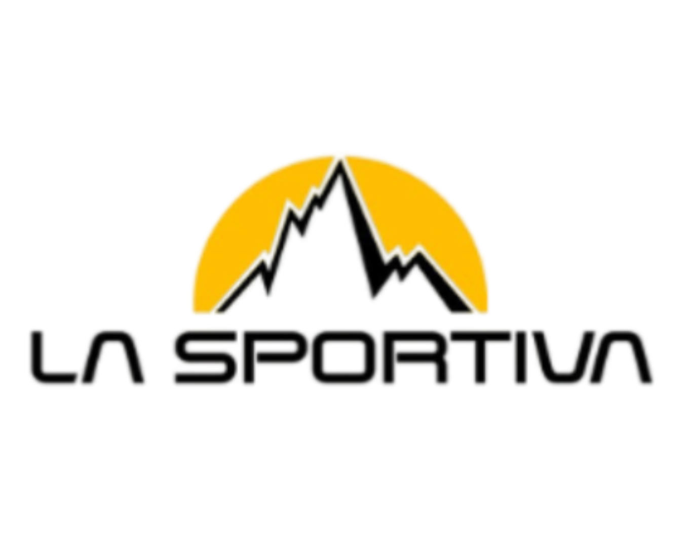 Logo of La Sportiva featuring a black mountain with a yellow sun behind it and the text "LA SPORTIVA" below.
