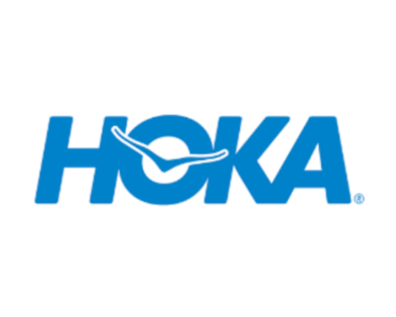 The blue logo of HOKA with stylized text and a swoosh design.