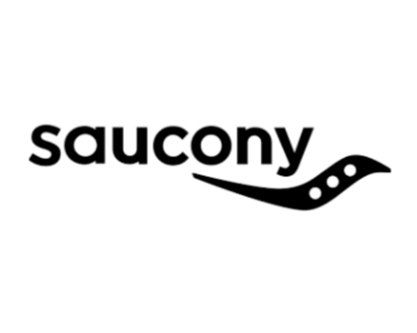 Logo of Saucony with a stylized wave and small circular accents.