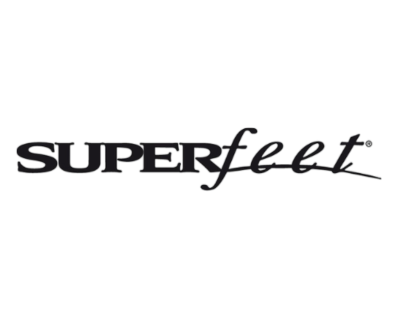 Superfeet logo in black and scripted fonts.