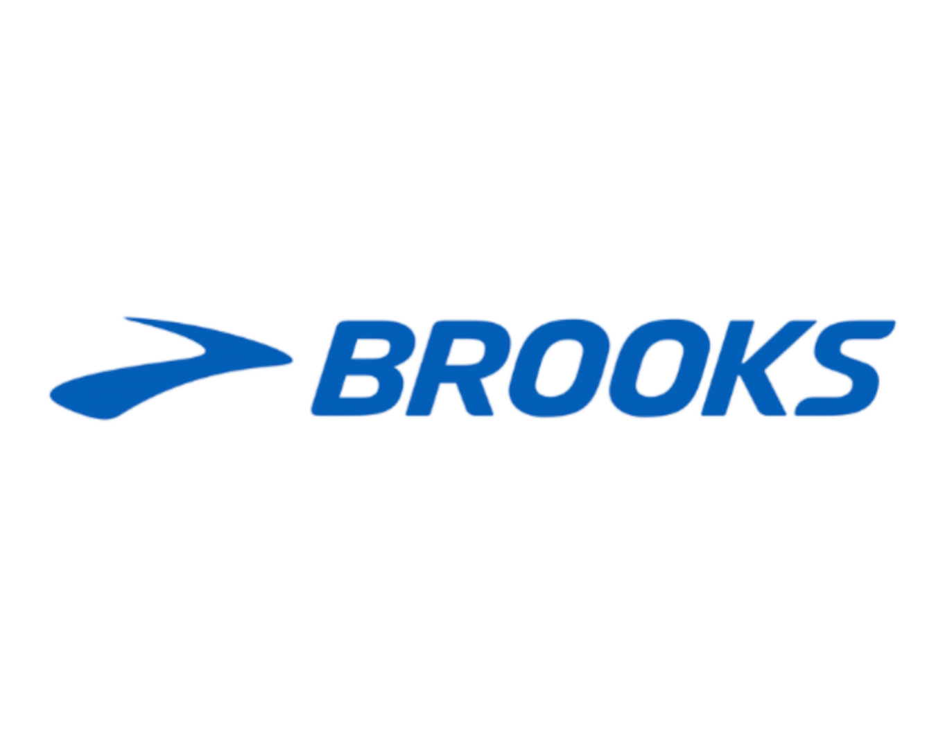 Brooks logo in blue with stylized arrow shape and bold lettering.
