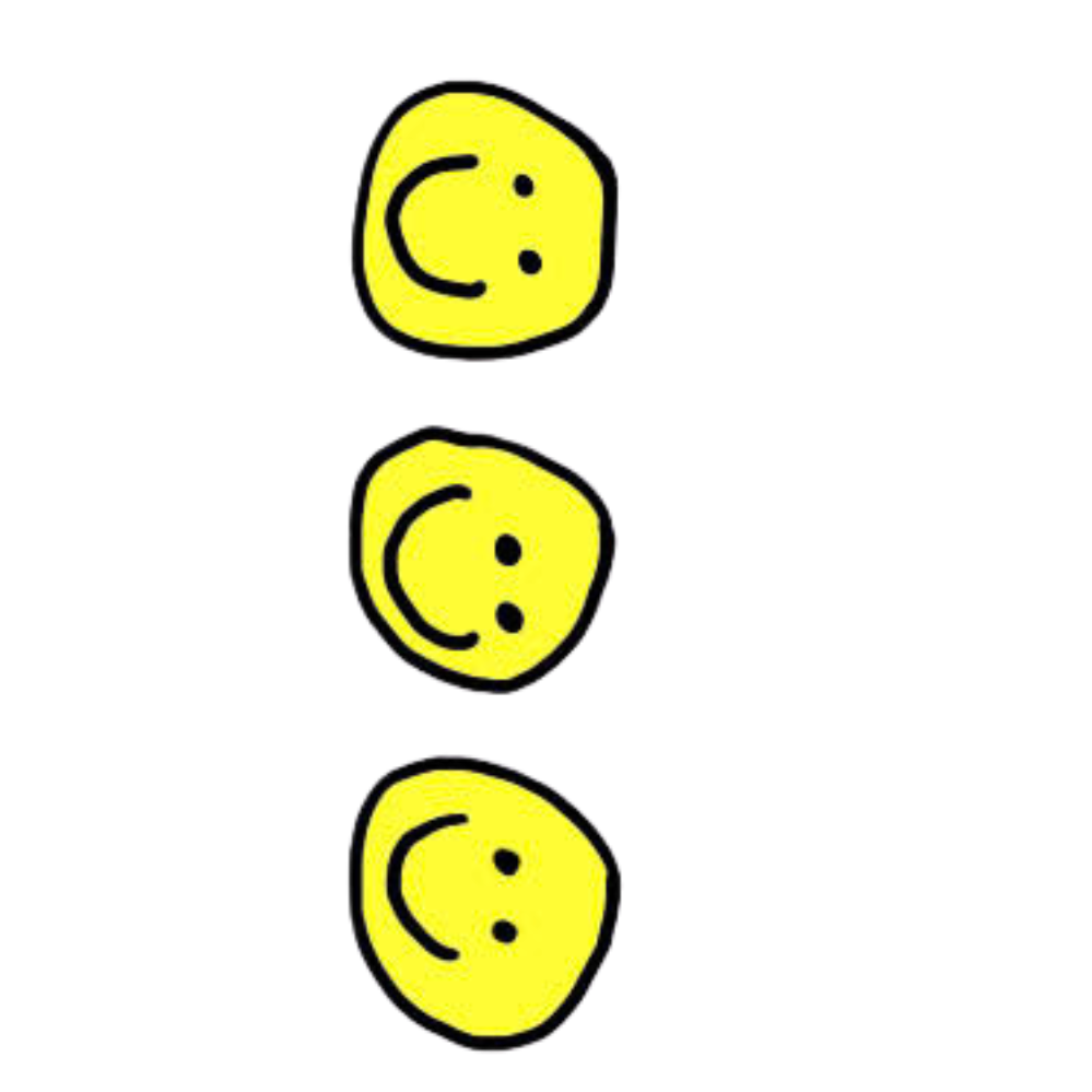 Three yellow smiley faces with different expressions, aligned vertically with description of their expressions.
