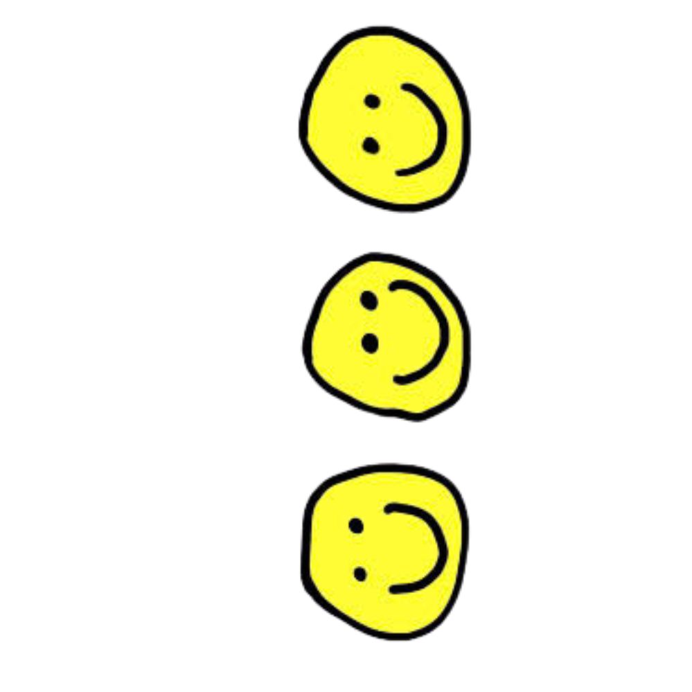 Three yellow smiley faces with black eyes and smiling mouths aligned vertically.