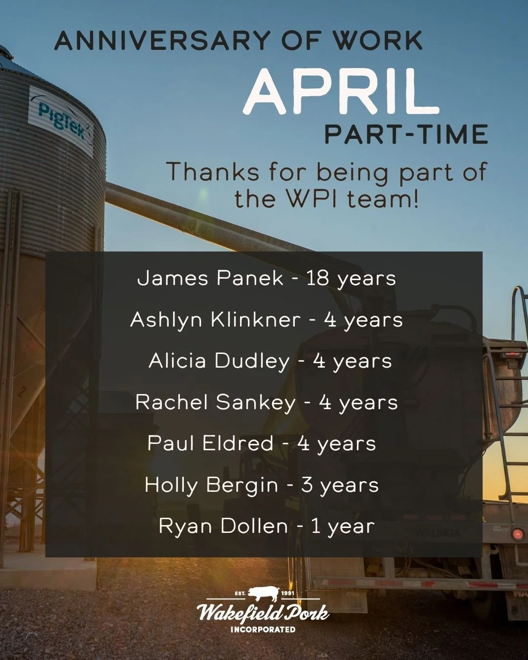 This month we have seven part-time employees who have his work anniversaries. We are thankful for their efforts to help WPI thrive! Congratulations to these employees!🎉