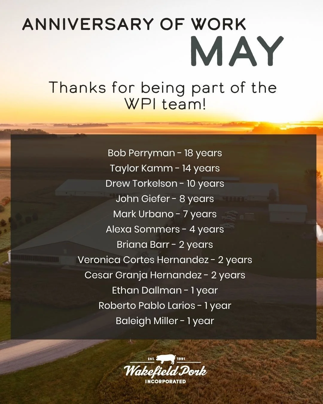Join us in recognizing our employees celebrating work anniversaries this month! 🎉 Their dedication effort helps drive everything we do at WPI, and we&rsquo;re thankful to have them with us.
If someone you know made the list, give them a shoutout bel