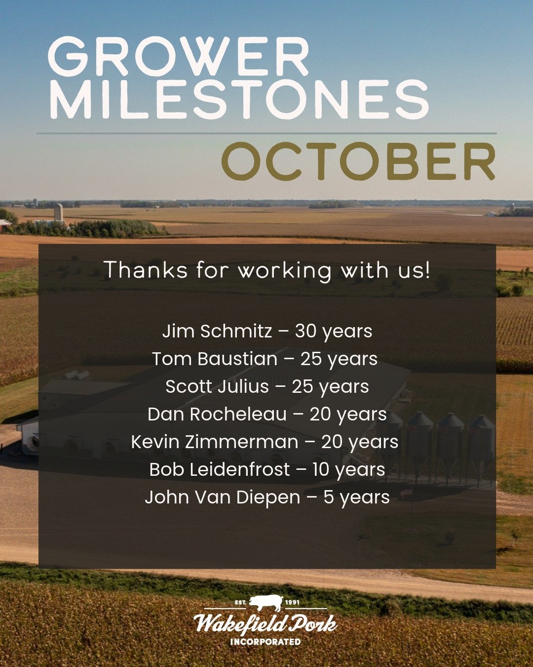 We are back to celebrate another group of fantastic growers! 🎉
A big shoutout to these families hitting milestones -- 3, 5, 10, 15+ years with us! Congratulations to these growers, and if you are a part of the success of one of these farms, we congr