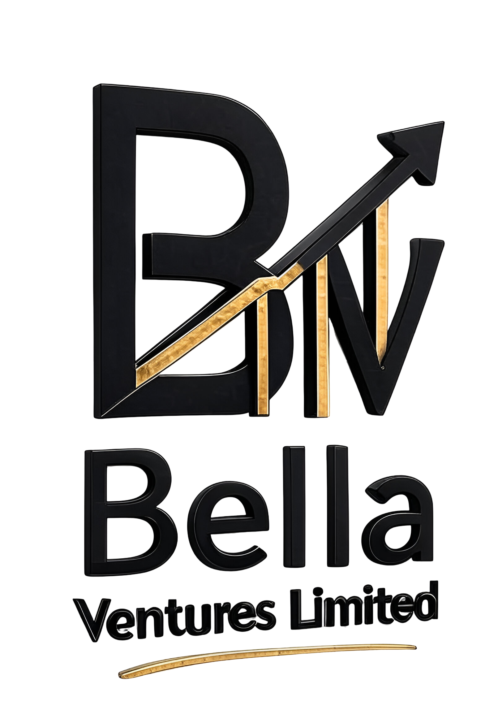 Logo for Bella Ventures Limited featuring the letters 'BV' with an upward arrow and gold accents, accompanied by the text 'Bella Ventures Limited'