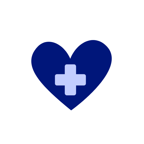 Blue heart with a white medical cross inside.