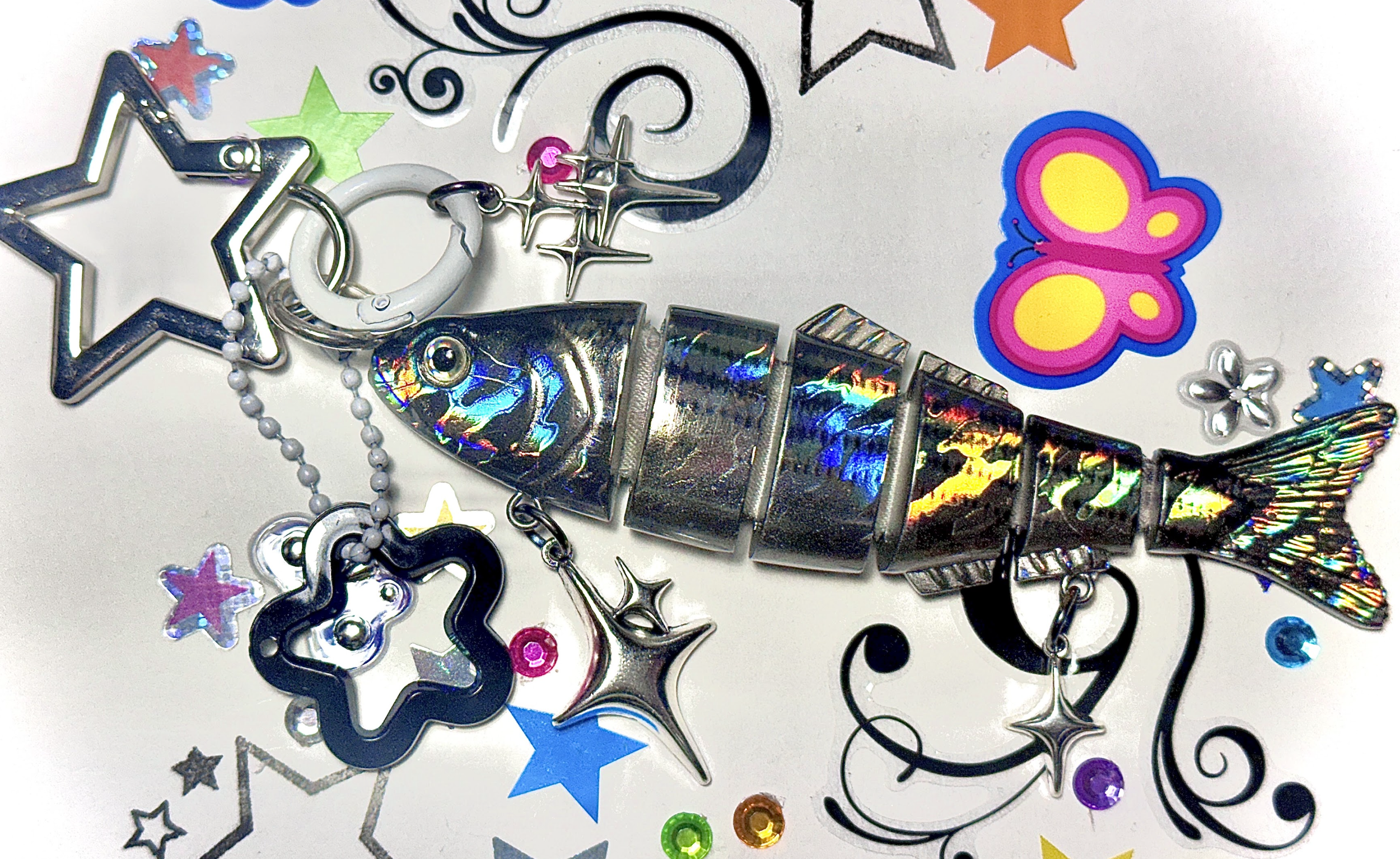 Black and White Fish Clutter Keychain