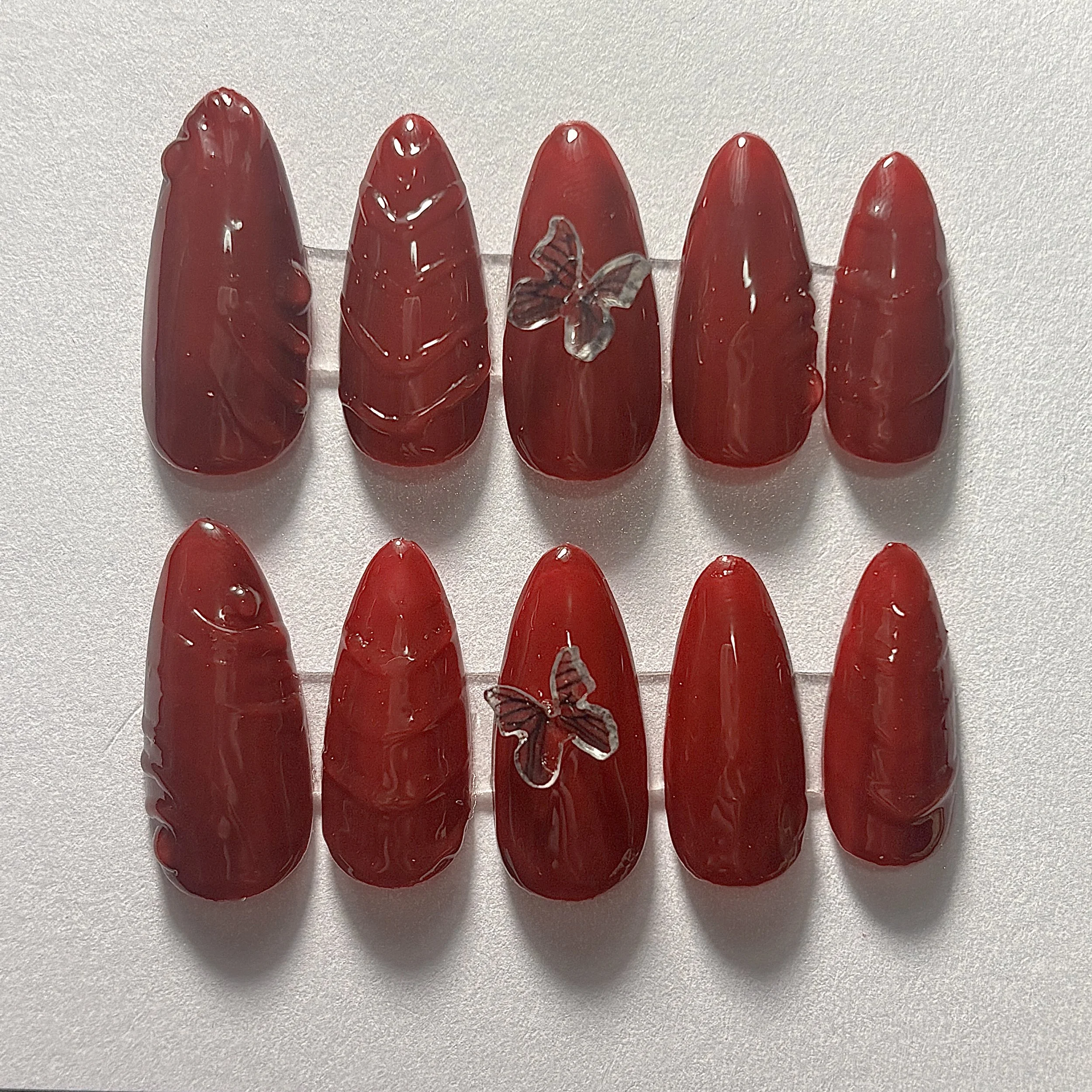 Textured Red Nails