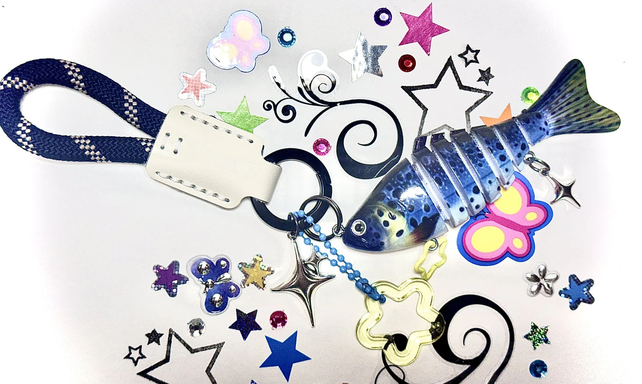 Navy Blue and Green Fish Clutter Keychain