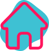Outline of a house with a chimney, in pink and blue.