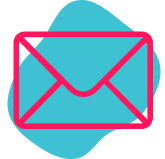 Icon of a pink envelope inside a blue speech bubble.
